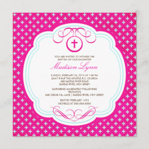 Sweet Cross Roze Baby Girl Baptisme Uitnodiging