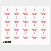 Sweet Cross Roze Bloemen Doop Favor Seal Ronde Sticker (Vel)