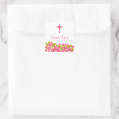 Sweet Cross Roze Bloemen Doop Favor Seal Vierkante Sticker (Tas)
