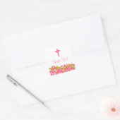 Sweet Cross Roze Bloemen Doop Favor Seal Vierkante Sticker (Envelop)