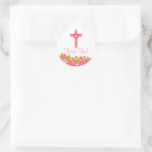 Sweet Cross Roze Bloemen Eerste Heilige Communie Ronde Sticker (Tas)