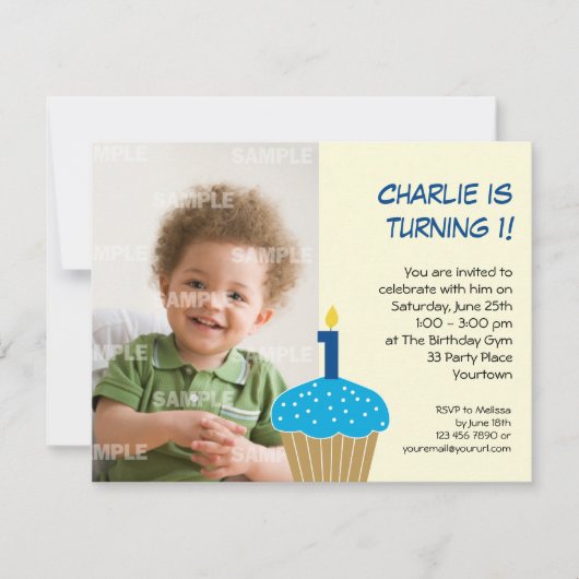 Sweet Cupcake 1st Birthday Party Invitation Kaart (Voorkant)