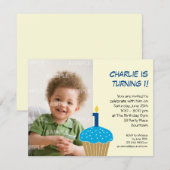 Sweet Cupcake 1st Birthday Party Invitation Kaart (Voorkant / Achterkant)