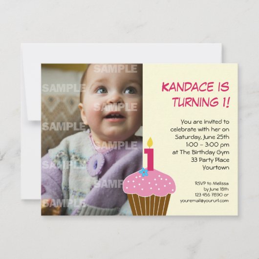 Sweet Cupcake 1st Birthday Party Invitation Kaart (Voorkant)