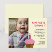 Sweet Cupcake 1st Birthday Party Invitation Kaart (Voorkant / Achterkant)