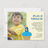 Sweet Cupcake 3rd Birthday Party Invitation Kaart (Voorkant)