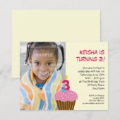 Sweet Cupcake 3rd Birthday Party Invitation Kaart (Voorkant / Achterkant)