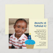 Sweet Cupcake 4th Birthday Party Invitation Kaart (Voorkant / Achterkant)
