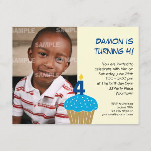 Sweet Cupcake 4th Birthday Party Invitation Kaart