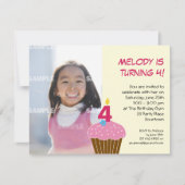 Sweet Cupcake 4th Birthday Party Invitation Kaart (Voorkant)