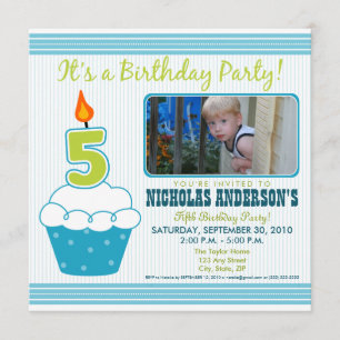 Sweet Cupcake 5th Birthday Party Invitation Aqua Kaart