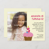 Sweet Cupcake 5th Birthday Party Invitation Kaart (Voorkant / Achterkant)