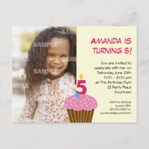 Sweet Cupcake 5th Birthday Party Invitation Kaart