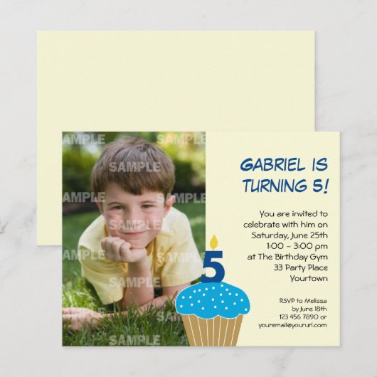Sweet Cupcake 5th Birthday Party Invitation Kaart (Voorkant / Achterkant)