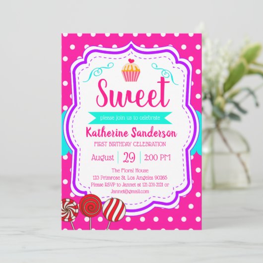 Sweet Cupcake Baby Sprinkle Snoep shoppe Verjaarda Kaart (Staand voorkant)