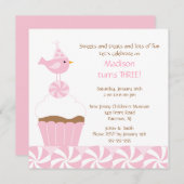 Sweet Cupcake Birdie Birthday Uitnodiging (Voorkant / Achterkant)