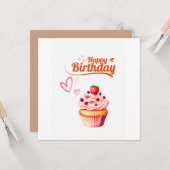 Sweet Cupcake Birthday Flat Greeting Card Kaart (Voorkant / Achterkant in situ)