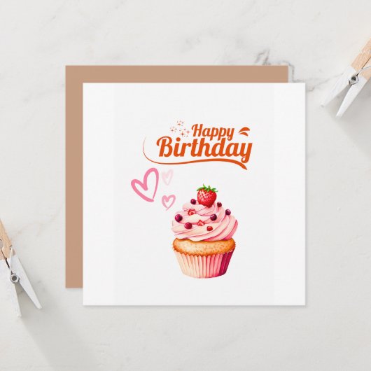 Sweet Cupcake Birthday Flat Greeting Card Kaart (Voorkant / Achterkant in situ)