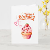Sweet Cupcake Birthday Greeting Card Kaart (Gele Bloem)