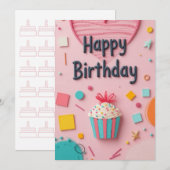 Sweet Cupcake Birthday Kaart (Voorkant / Achterkant)