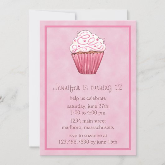 Sweet Cupcake Birthday Party Invitation Kaart (Voorkant)