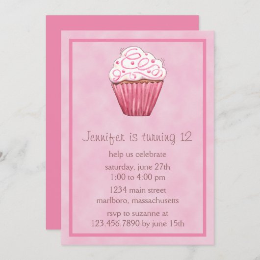 Sweet Cupcake Birthday Party Invitation Kaart (Voorkant / Achterkant)