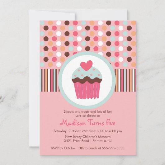 Sweet Cupcake Birthday Party Invitation Kaart (Voorkant)