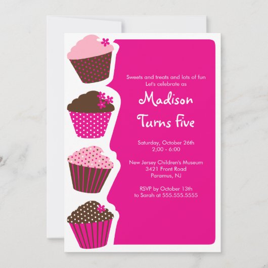 Sweet Cupcake Birthday Party Invitation Kaart (Voorkant)
