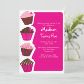 Sweet Cupcake Birthday Party Invitation Kaart (Staand voorkant)