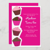 Sweet Cupcake Birthday Party Invitation Kaart (Voorkant / Achterkant)