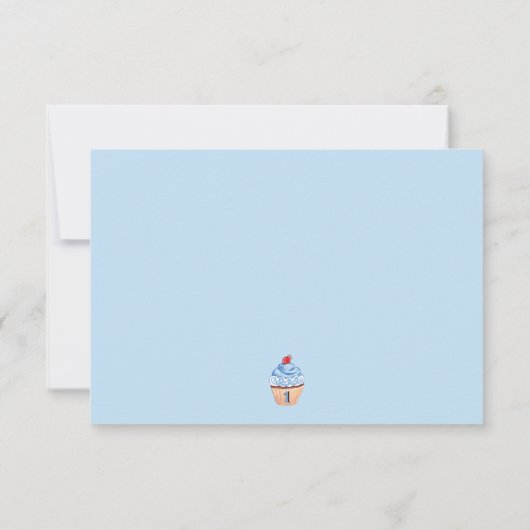 Sweet Cupcake Blauw Jongen Eerste Verjaardagsfeest Bedankkaart (Achterkant)