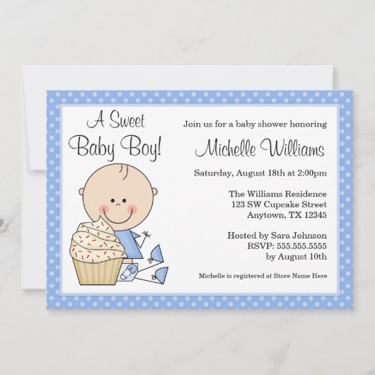 Sweet Cupcake Blue Polka Dot Boy Baby shower Kaart (Voorkant)