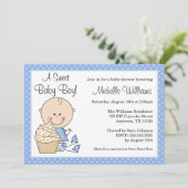 Sweet Cupcake Blue Polka Dot Boy Baby shower Kaart (Staand voorkant)