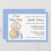 Sweet Cupcake Blue Polka Dot Boy Baby shower Kaart (Voorkant / Achterkant)