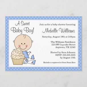 Sweet Cupcake Blue Polka Dot Boy Baby shower Kaart