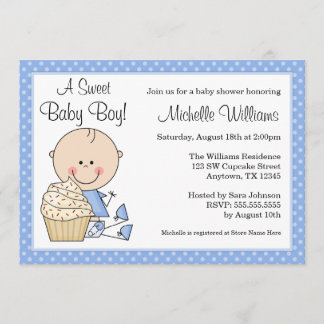 Sweet Cupcake Blue Polka Dot Boy Baby shower Kaart
