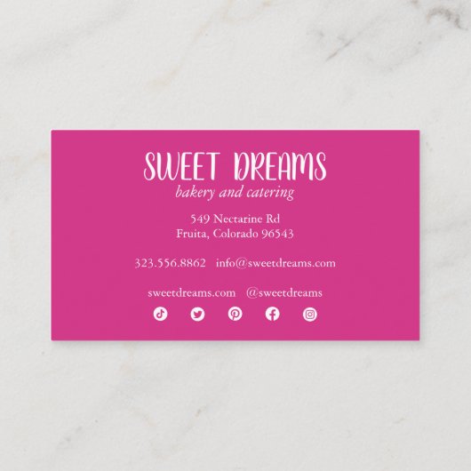 Sweet Cupcake Catering Bakery Charming Pink Social Visitekaartje (Achterkant)