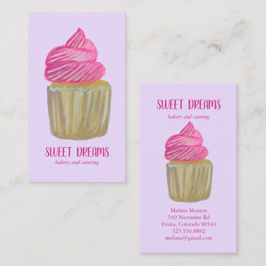 Sweet Cupcake Catering Bakery Paars Pink CUSTOM Visitekaartje (Voorkant / Achterkant)