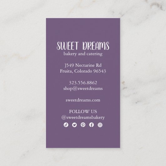 Sweet Cupcake Catering Bakery Paarse Sociale Picto Visitekaartje (Achterkant)