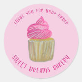 Sweet Cupcake Catering Bakkerij Roze BESTELLEN BED Ronde Sticker (Voorkant)