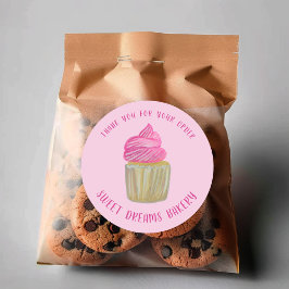 Sweet Cupcake Catering Bakkerij Roze BESTELLEN BED Ronde Sticker