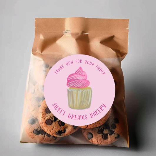 Sweet Cupcake Catering Bakkerij Roze BESTELLEN BED Ronde Sticker