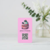 Sweet Cupcake Catering Bakkerij Roze QR Code Socia Visitekaartje (Staand voorkant)