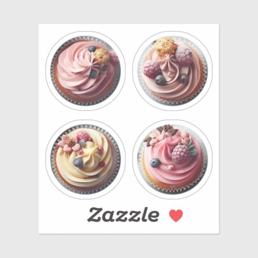 Sweet Cupcake Cream Cakes Muffins Etiketten Foto Sticker (Vel)