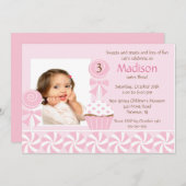 Sweet Cupcake Foto van Birthday Uitnodiging (Voorkant / Achterkant)