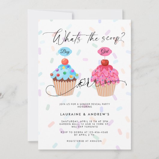 Sweet Cupcake Gender Dispatch Party Invitation Kaart (Voorkant)