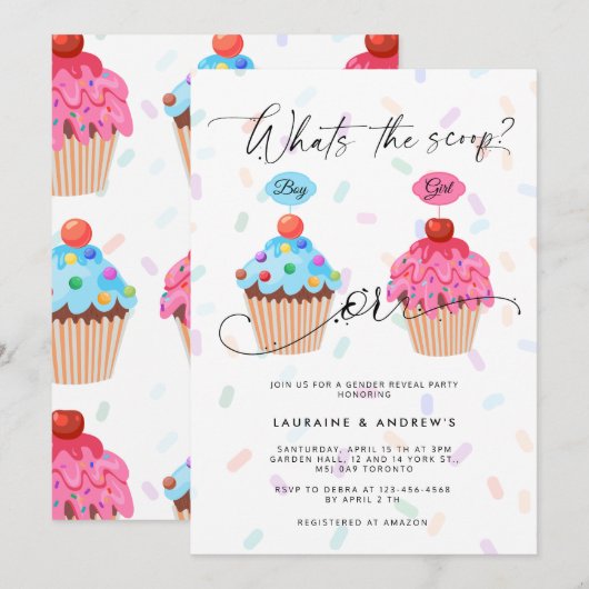 Sweet Cupcake Gender Dispatch Party Invitation Kaart (Voorkant / Achterkant)