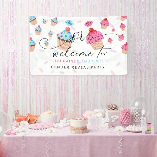 Sweet Cupcake Gender onthaal Welkom Spandoek (Feest)