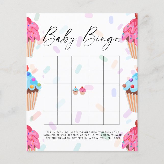 Sweet Cupcake Geslacht onthullen Baby Bingo spel (Voorkant)