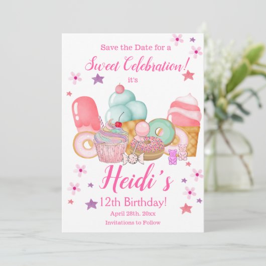 Sweet Cupcake, ijsklok, elke leeftijd Save The Date (Staand voorkant)